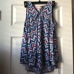 Blue and Coral Lace Up Tank